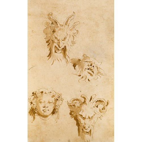 A Sheet of Studies of Three Heads of Satyrs and the Head of Bacchus